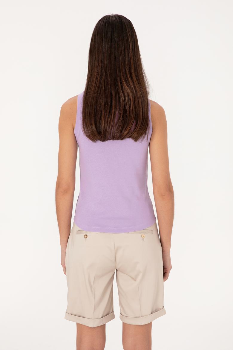 Kadın Lila Kolsuz Bisiklet Yaka Basic Tişört - 50300904036