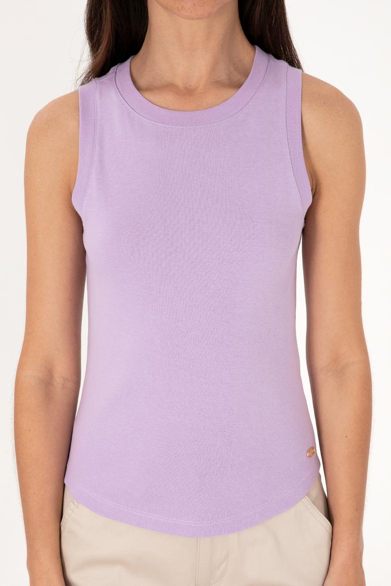 Kadın Lila Kolsuz Bisiklet Yaka Basic Tişört - 50300904036