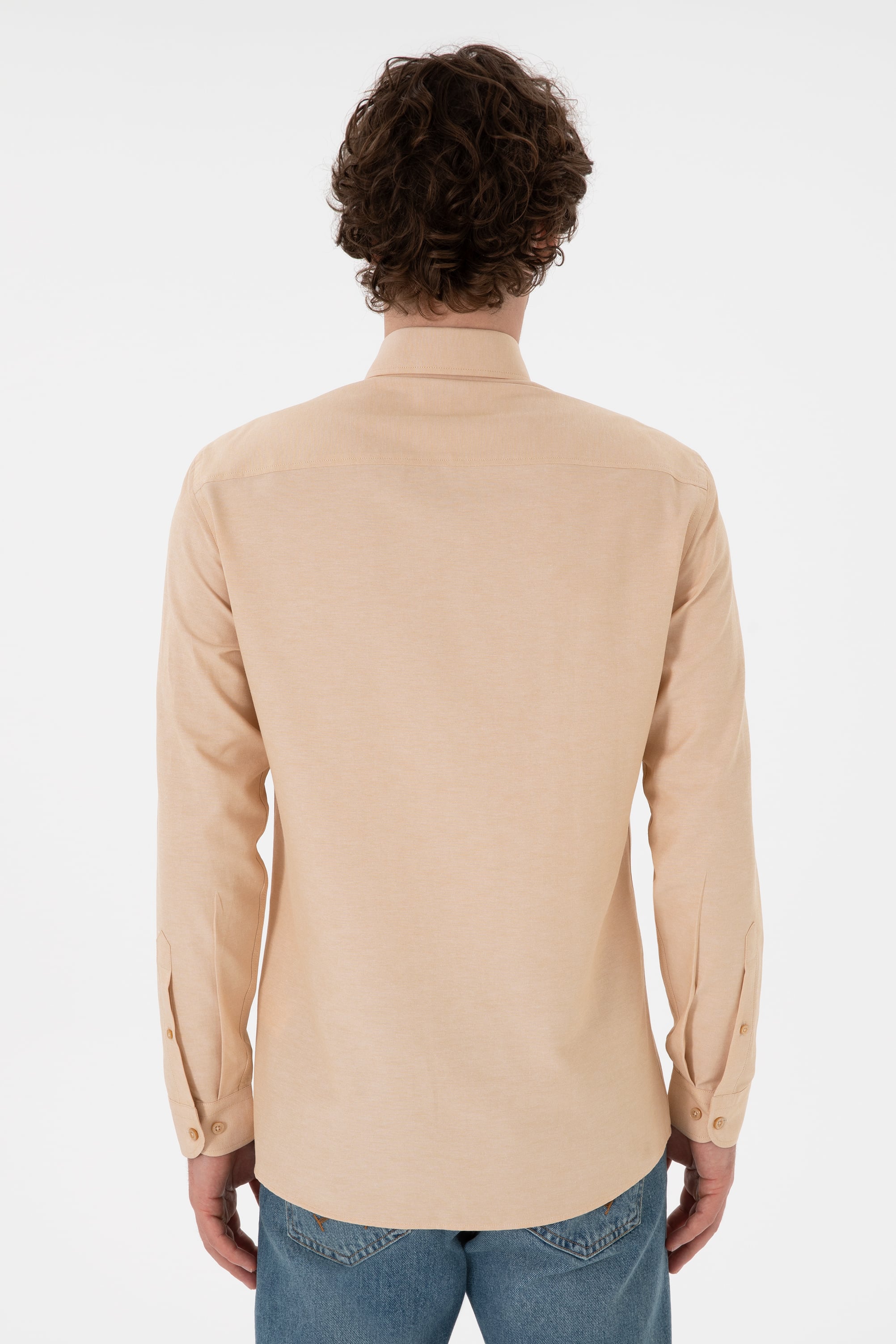Erkek Camel Uzun Kollu Basic Gömlek - Image 6