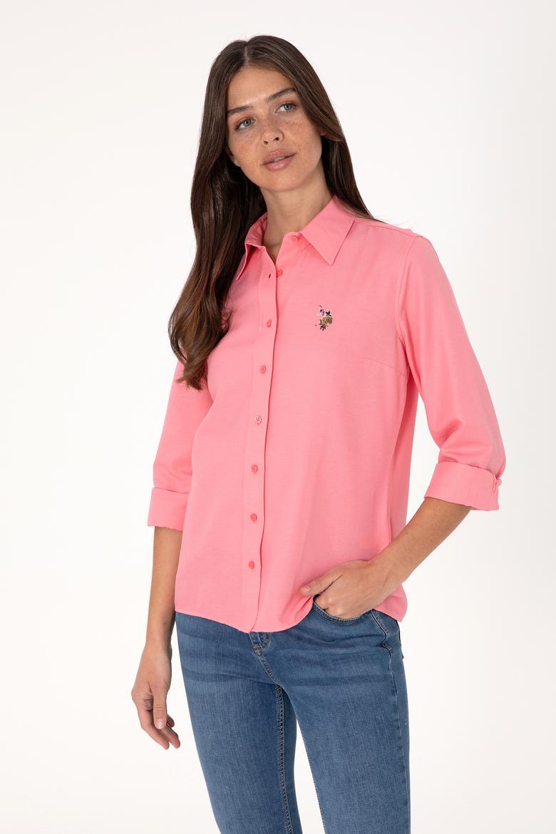 Kadın Pembe Uzun Kollu Basic Gömlek