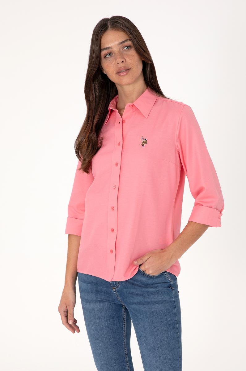 Kadın Pembe Uzun Kollu Basic Gömlek