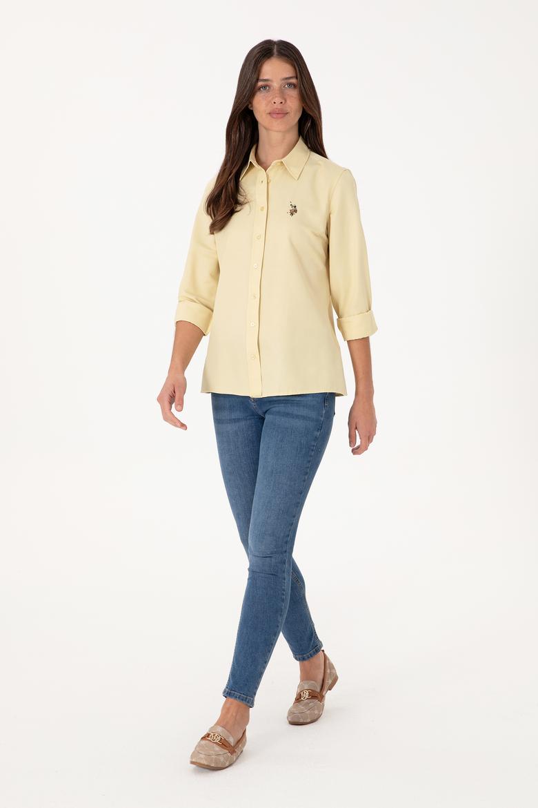 Kadın Açık Haki Uzun Kollu Basic Gömlek - 50298103041