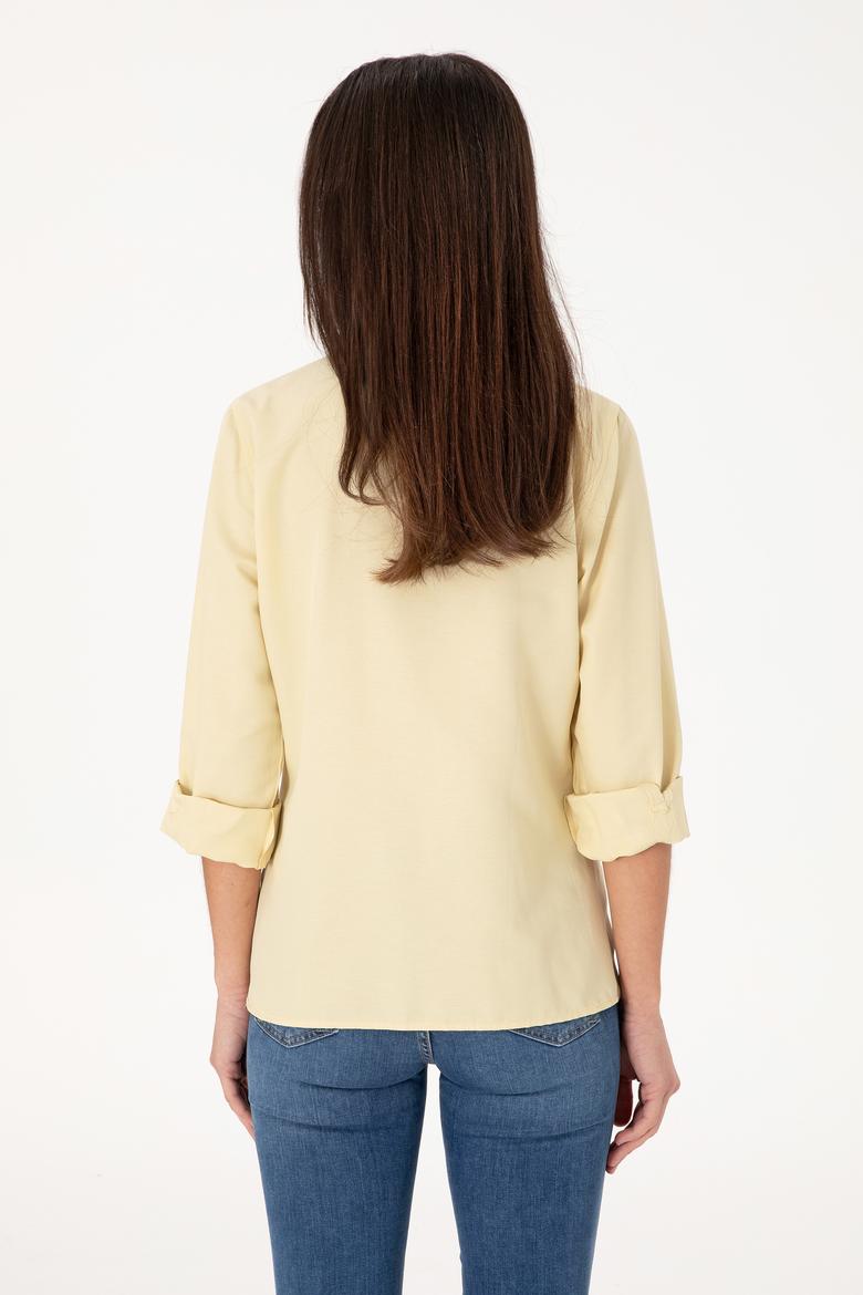 Kadın Açık Haki Uzun Kollu Basic Gömlek - 50298103041