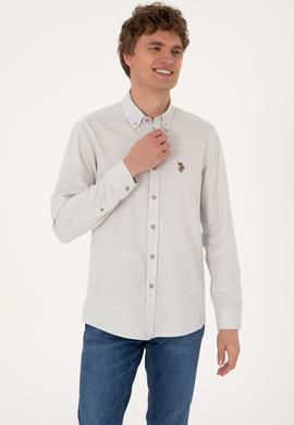 Erkek Ekru Uzun Kollu Basic Gömlek - 50293980036