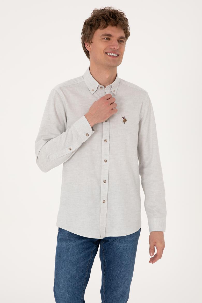 Erkek Ekru Uzun Kollu Basic Gömlek - 50293980036