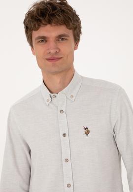 Erkek Ekru Uzun Kollu Basic Gömlek - 50293980036