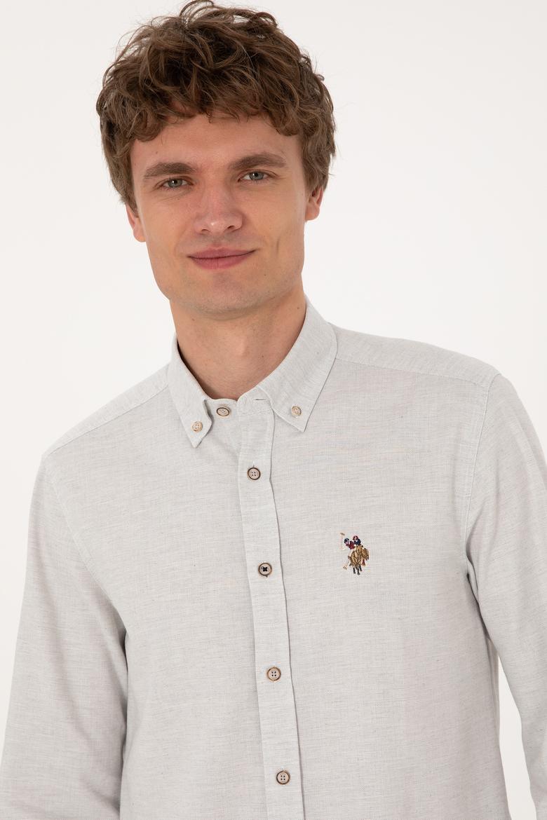 Erkek Ekru Uzun Kollu Basic Gömlek - 50293980036