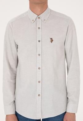 Erkek Ekru Uzun Kollu Basic Gömlek - 50293980036