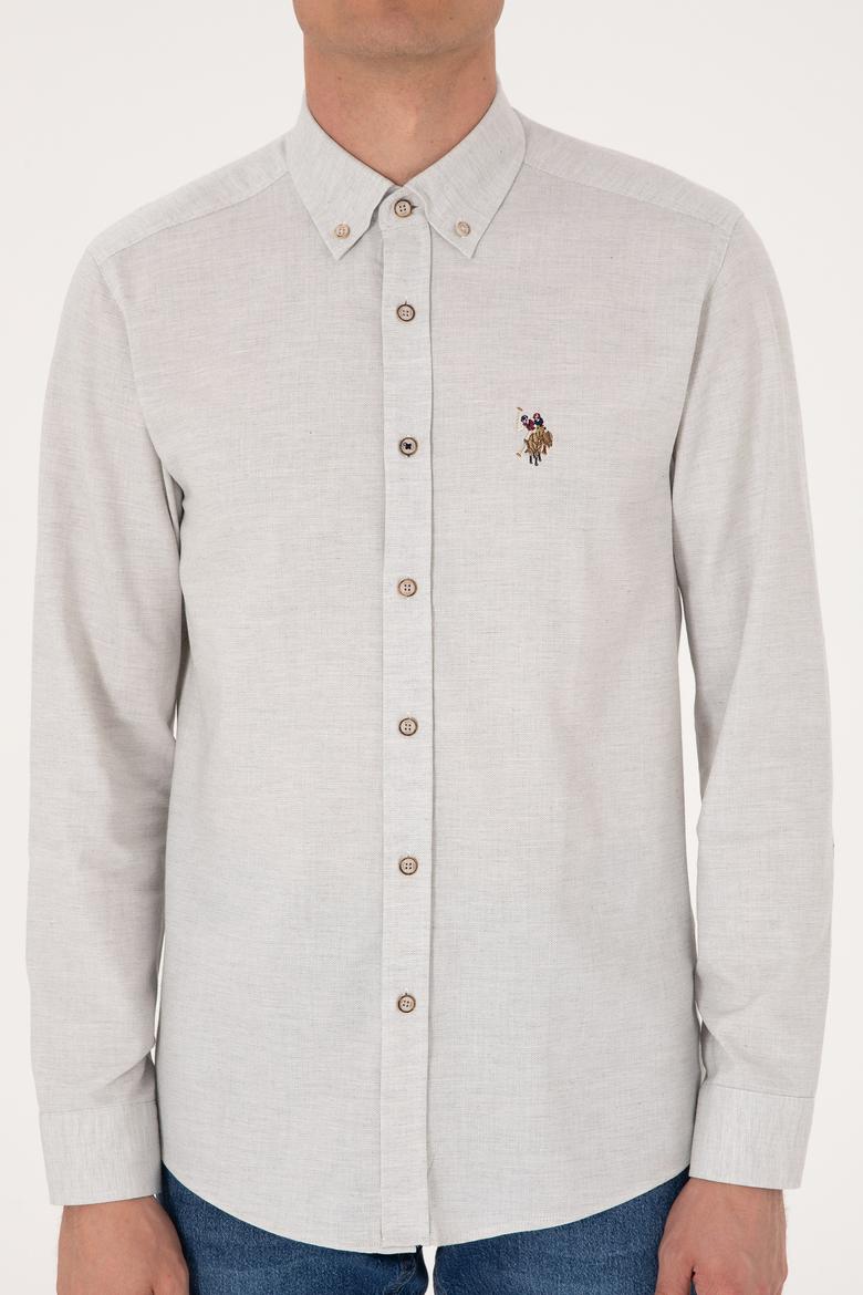 Erkek Ekru Uzun Kollu Basic Gömlek - 50293980036