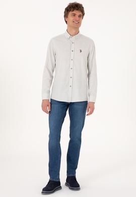 Erkek Ekru Uzun Kollu Basic Gömlek - 50293980036