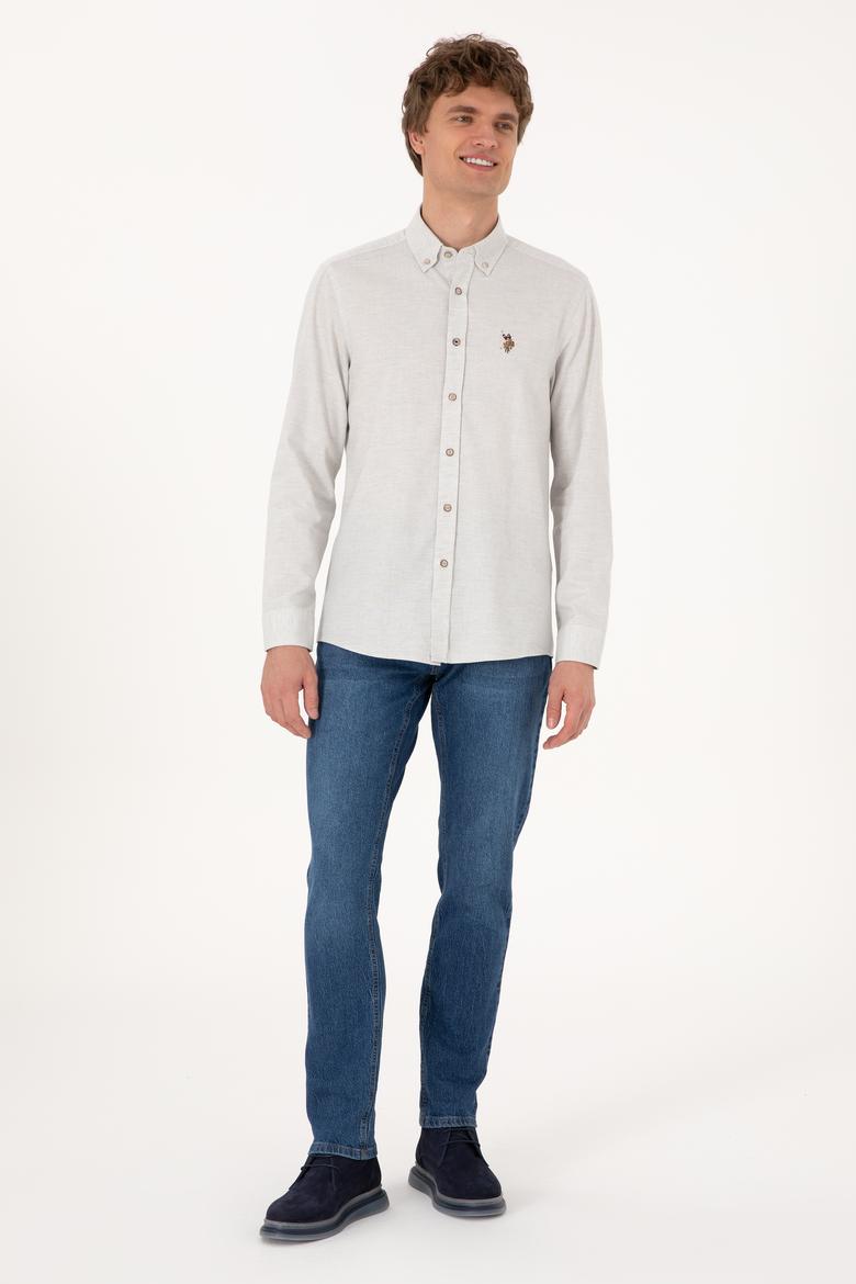 Erkek Ekru Uzun Kollu Basic Gömlek - 50293980036