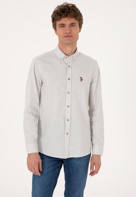 Erkek Ekru Uzun Kollu Basic Gömlek - 50293980036