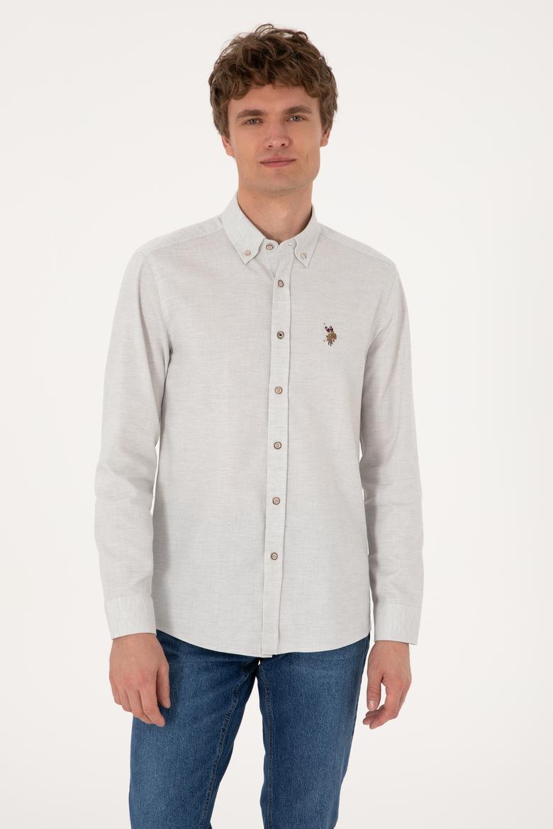 Erkek Ekru Uzun Kollu Basic Gömlek