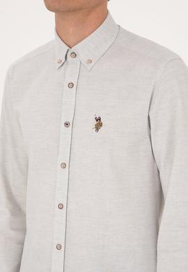 Erkek Ekru Uzun Kollu Basic Gömlek - 50293980036