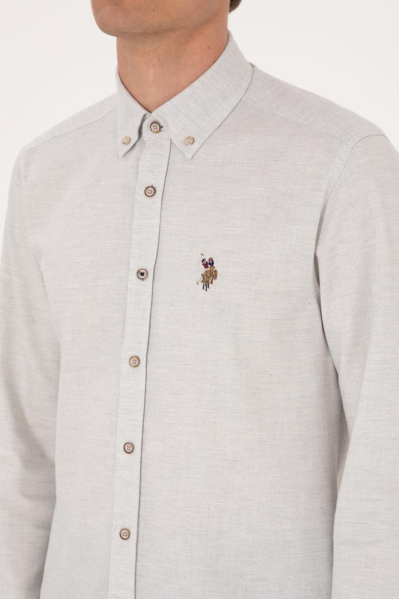 Erkek Ekru Uzun Kollu Basic Gömlek - 50293980036