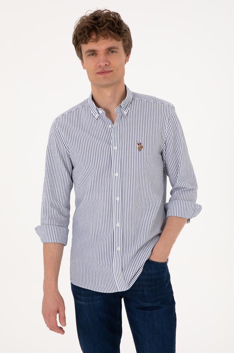 Erkek Açık Lacivert Uzun Kollu Gömlek