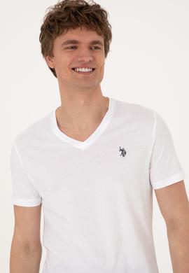 Erkek Slim Fit V Yaka Beyaz Basic Tişört - 50297985001