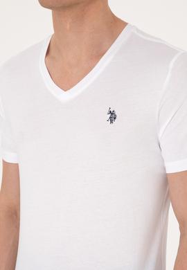 Erkek Slim Fit V Yaka Beyaz Basic Tişört - 50297985001