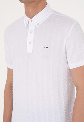 Erkek Slim Fit Polo Yaka Beyaz Dokulu Tişört - 50300104001