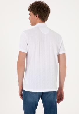 Erkek Slim Fit Polo Yaka Beyaz Dokulu Tişört - 50300104001
