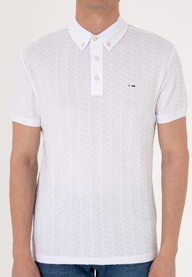 Erkek Slim Fit Polo Yaka Beyaz Dokulu Tişört - 50300104001