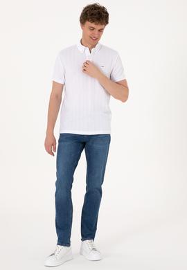 Erkek Slim Fit Polo Yaka Beyaz Dokulu Tişört - 50300104001