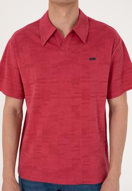 Erkek Comfort Fit Kaçık Yaka Vişne Tişört - 50303224023