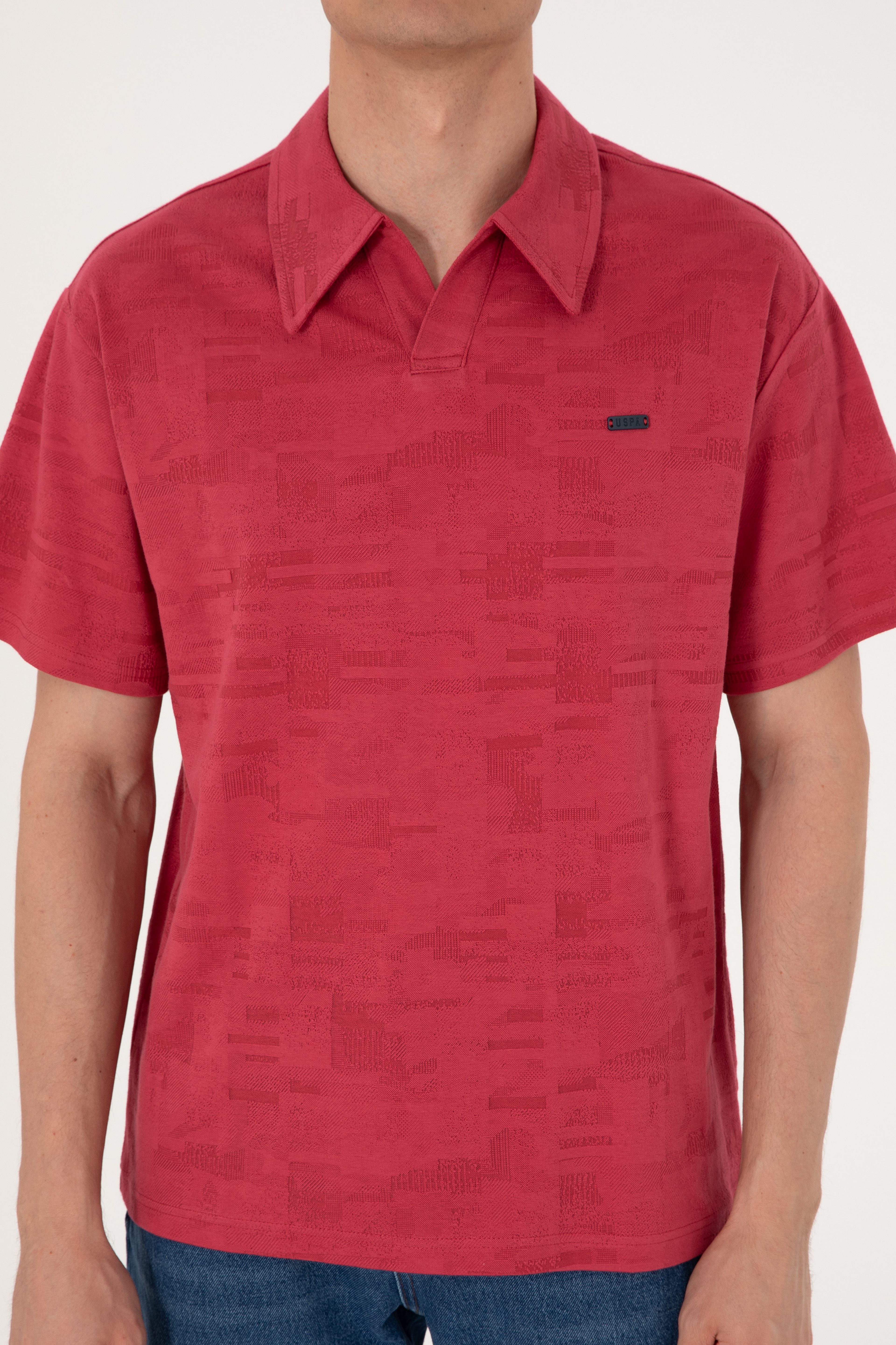 Erkek Comfort Fit Kaçık Yaka Vişne Tişört - Image 6