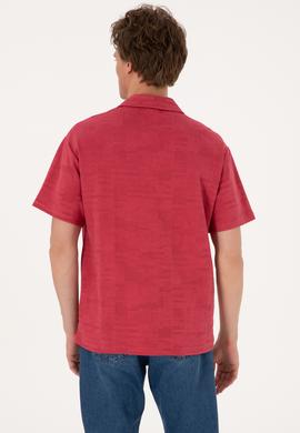 Erkek Comfort Fit Kaçık Yaka Vişne Tişört - 50303224023