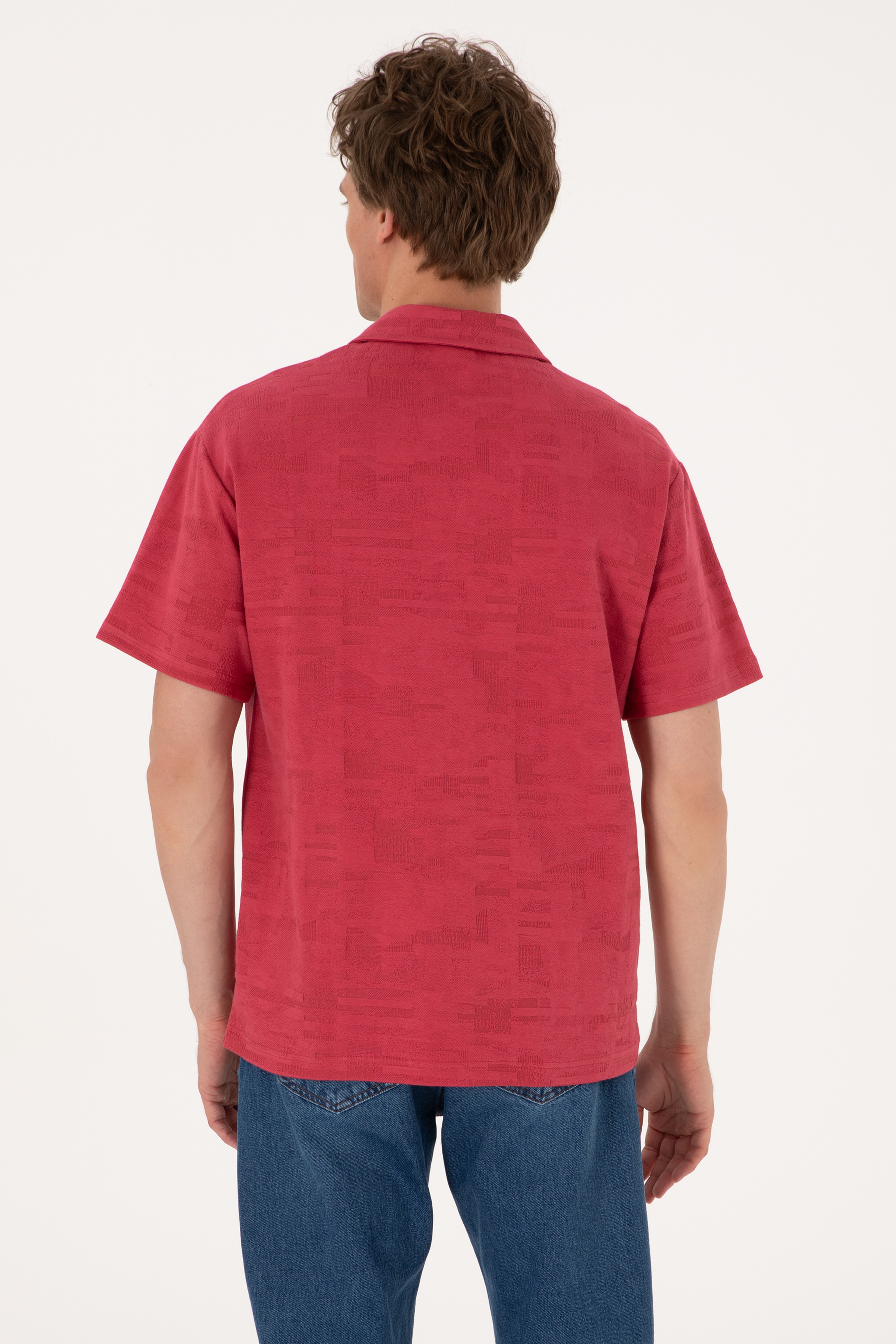 Erkek Comfort Fit Kaçık Yaka Vişne Tişört - Image 5