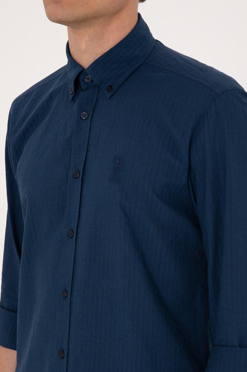 Erkek İndigo Uzun Kollu Gömlek