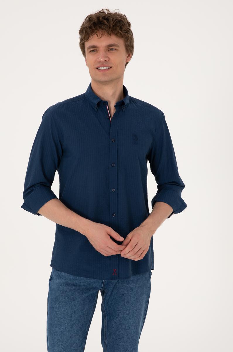 Erkek İndigo Uzun Kollu Gömlek