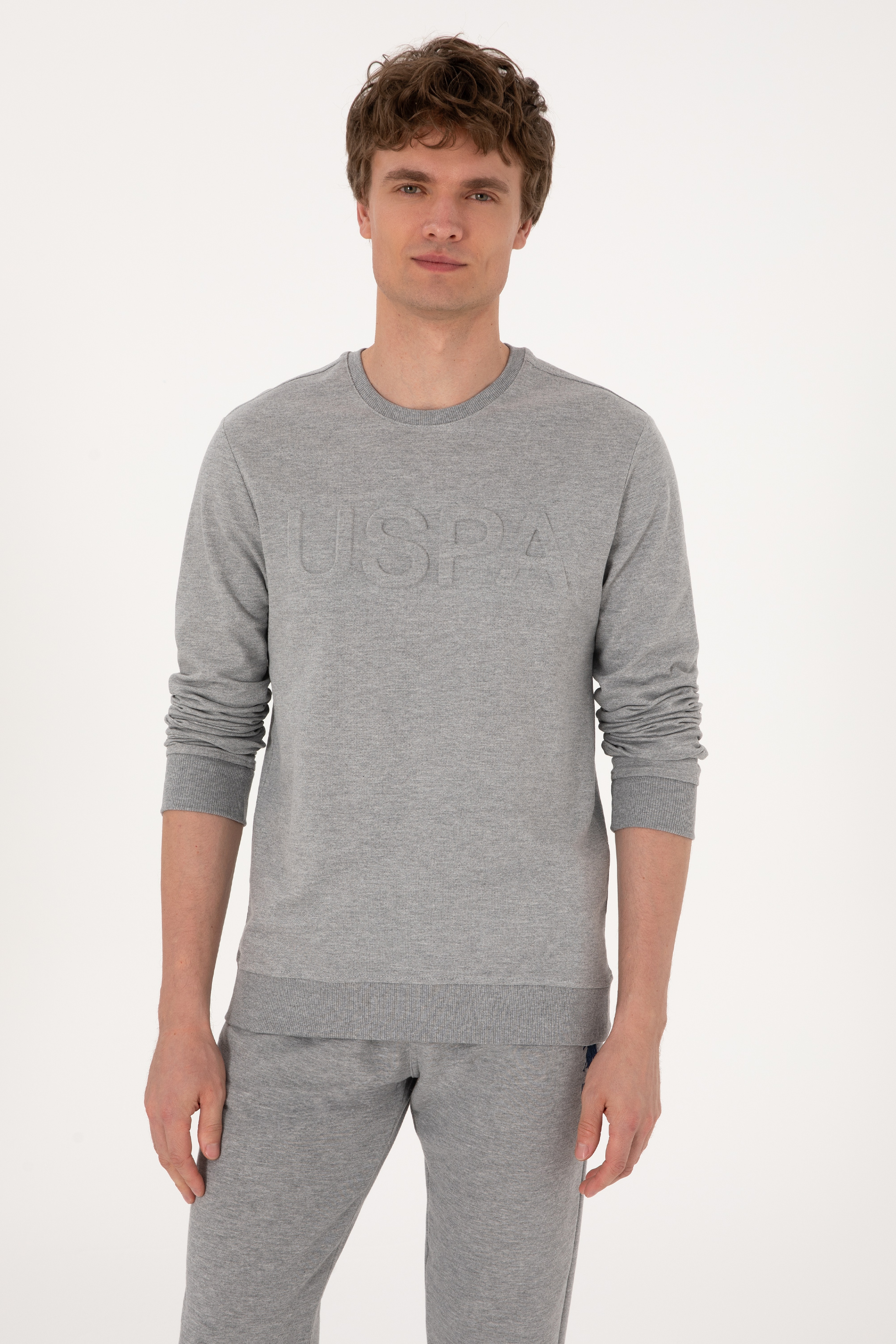 Erkek Gri Melanj Basic Sweatshirt - Image 1