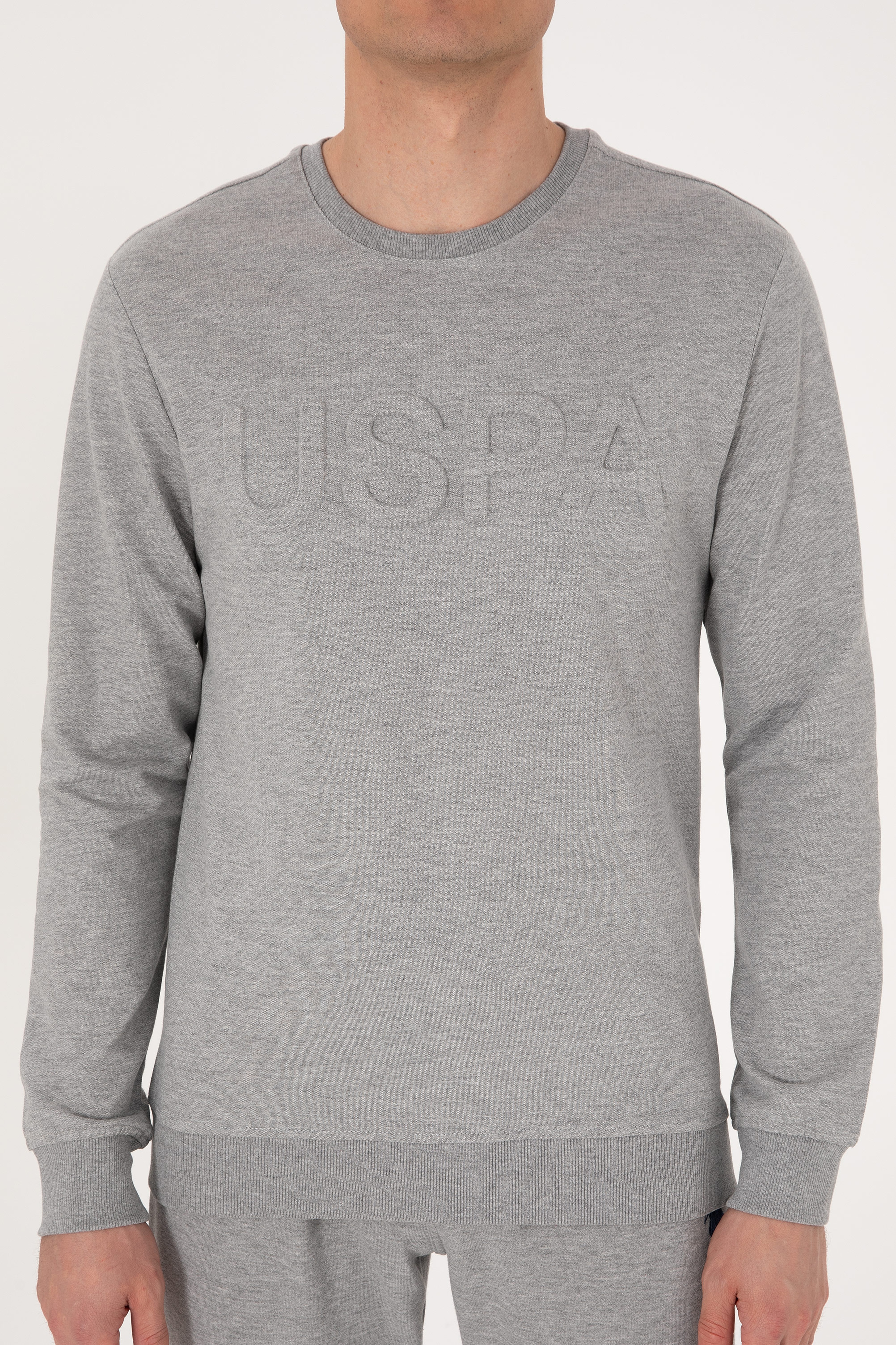 Erkek Gri Melanj Basic Sweatshirt