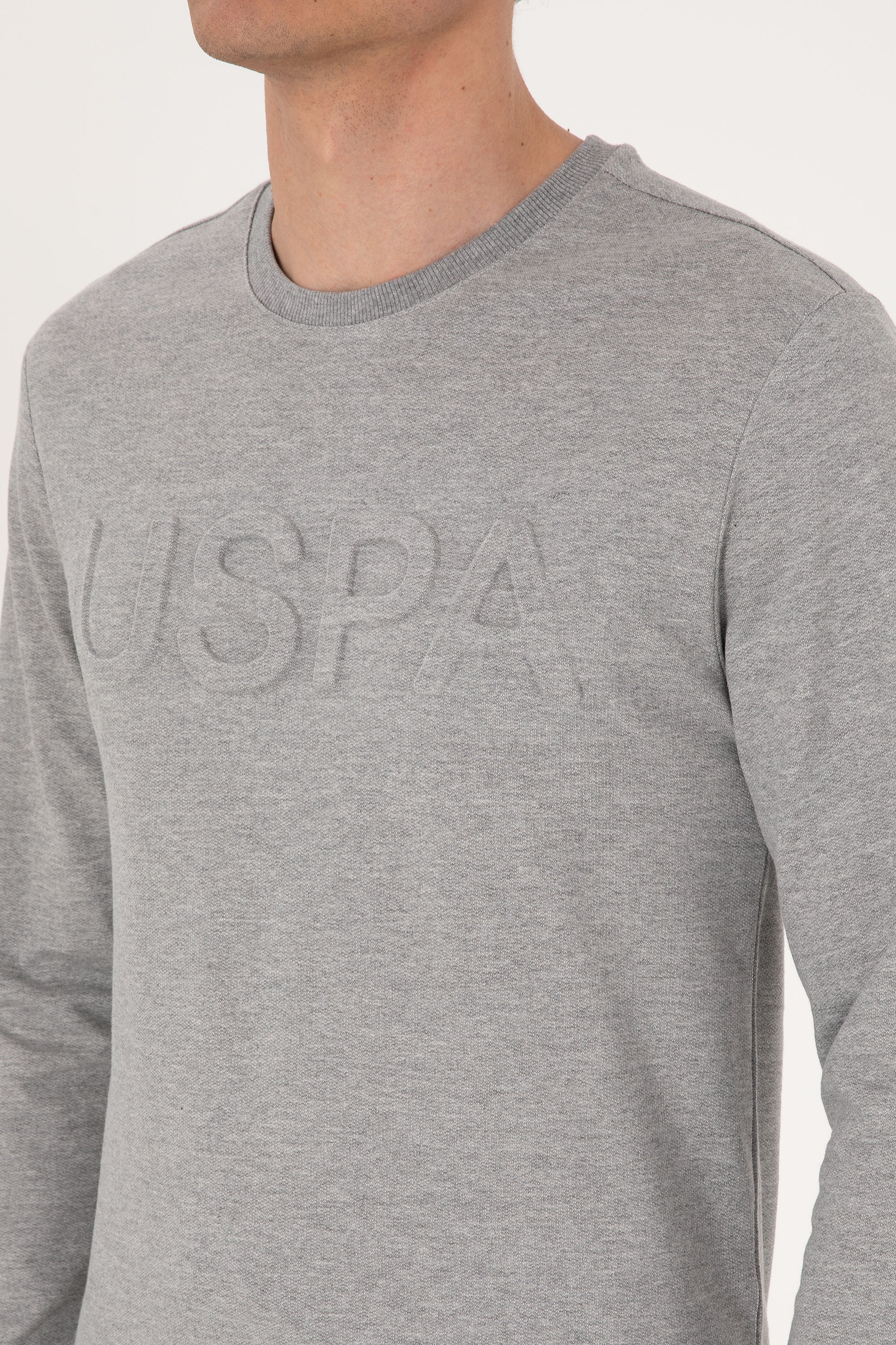 Erkek Gri Melanj Basic Sweatshirt