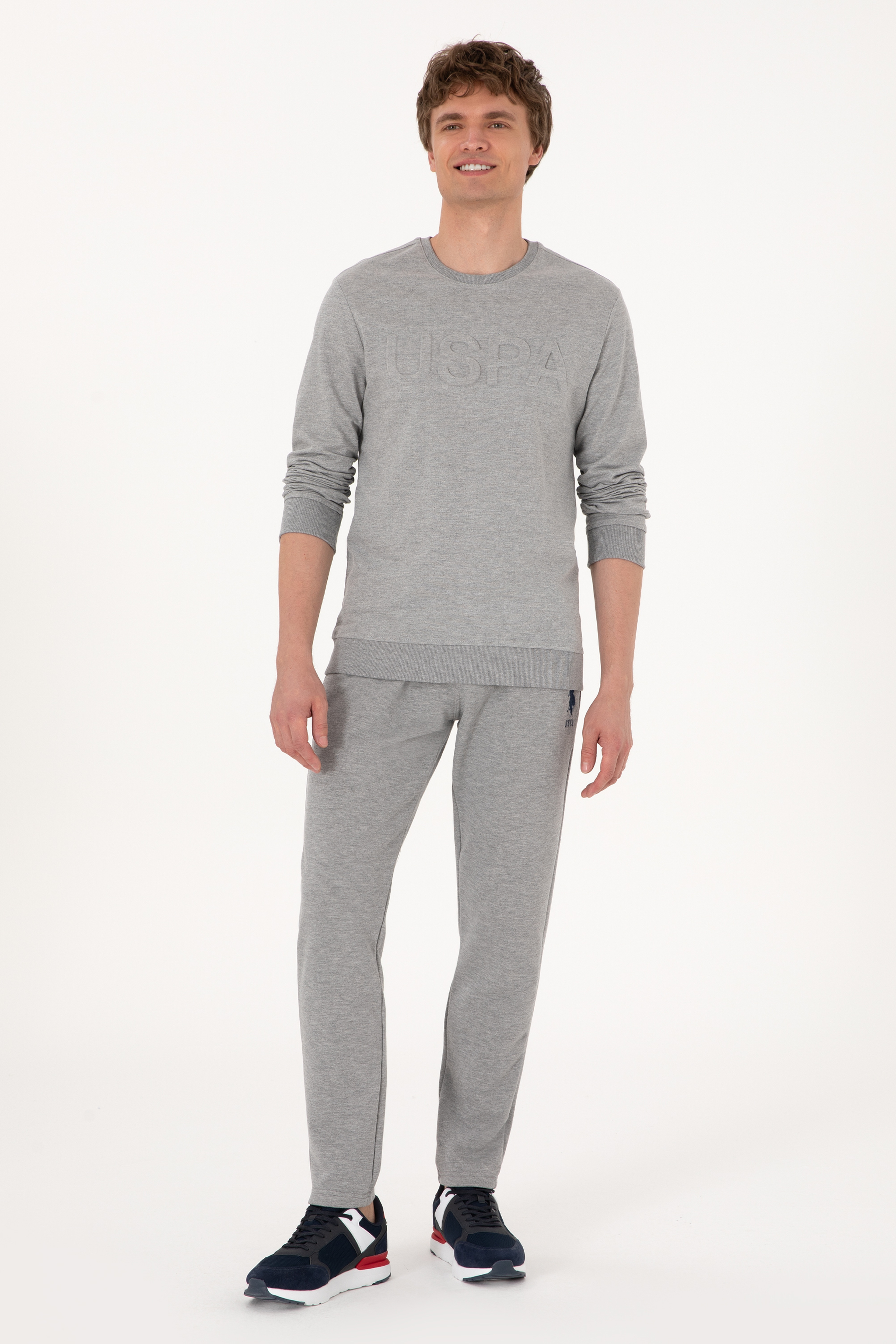 Erkek Gri Melanj Basic Sweatshirt - Image 4