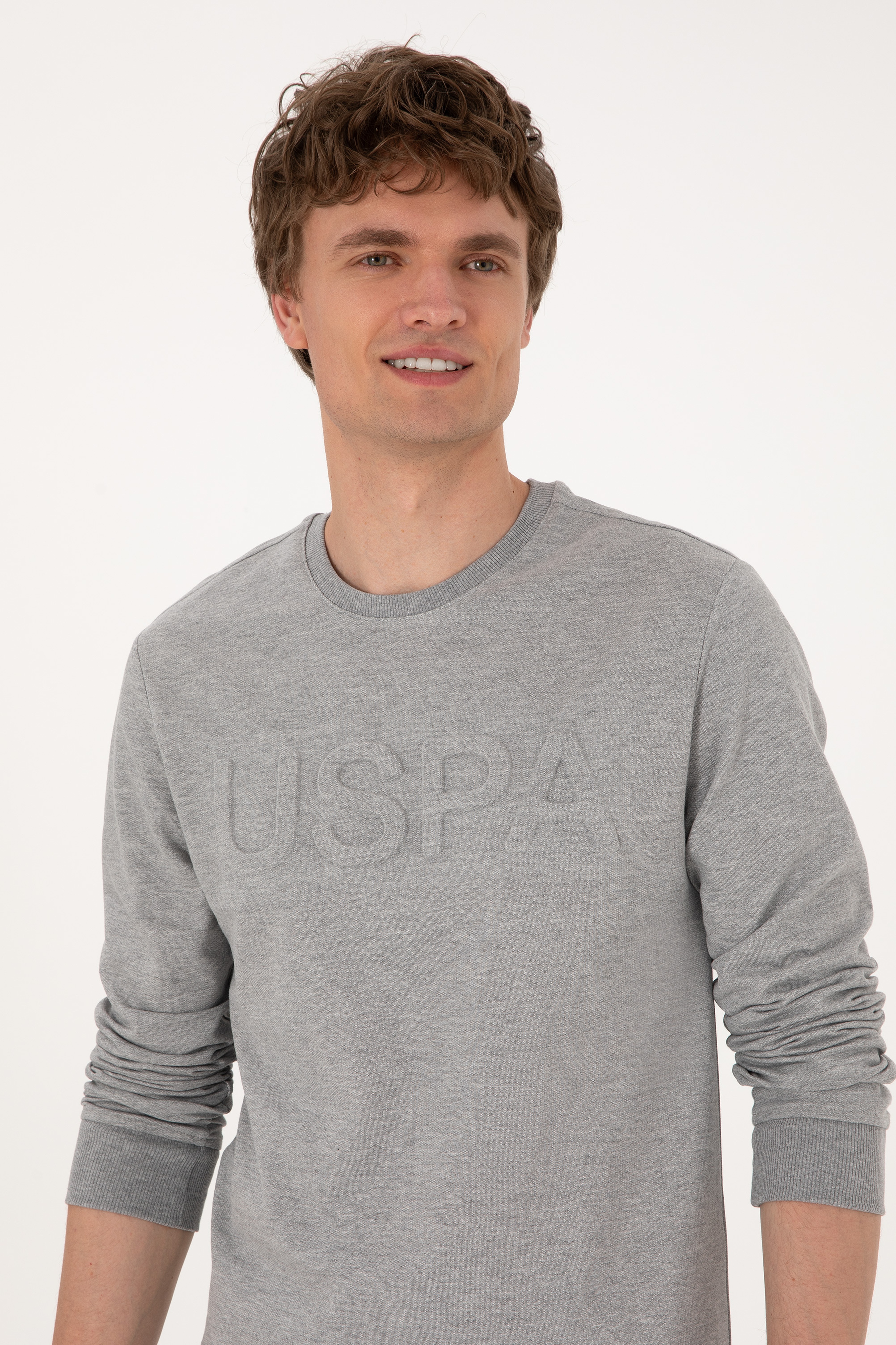 Erkek Gri Melanj Basic Sweatshirt - Image 2