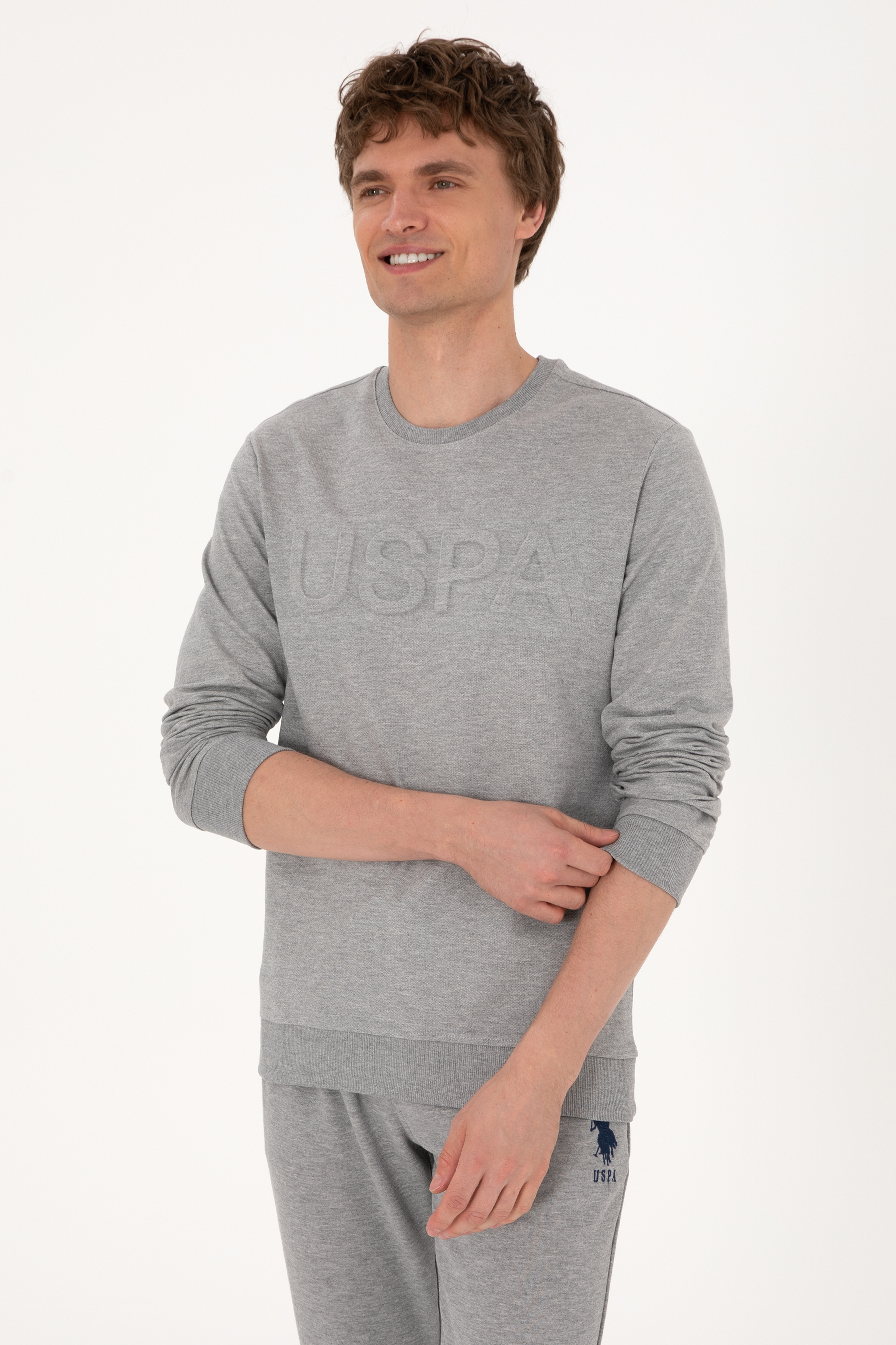Erkek Gri Melanj Basic Sweatshirt - Image 3