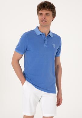 Erkek Slim Fit Polo Yaka İndigo Yıkamalı Basic Tişört - 50298053011