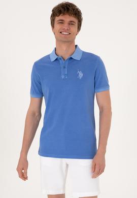 Erkek Slim Fit Polo Yaka İndigo Yıkamalı Basic Tişört - 50298053011