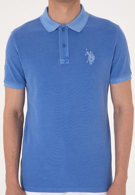 Erkek Slim Fit Polo Yaka İndigo Yıkamalı Basic Tişört - 50298053011