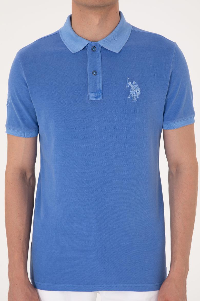 Erkek Slim Fit Polo Yaka İndigo Yıkamalı Basic Tişört - 50298053011