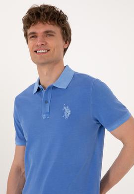 Erkek Slim Fit Polo Yaka İndigo Yıkamalı Basic Tişört - 50298053011