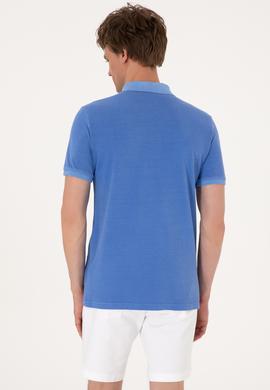 Erkek Slim Fit Polo Yaka İndigo Yıkamalı Basic Tişört - 50298053011