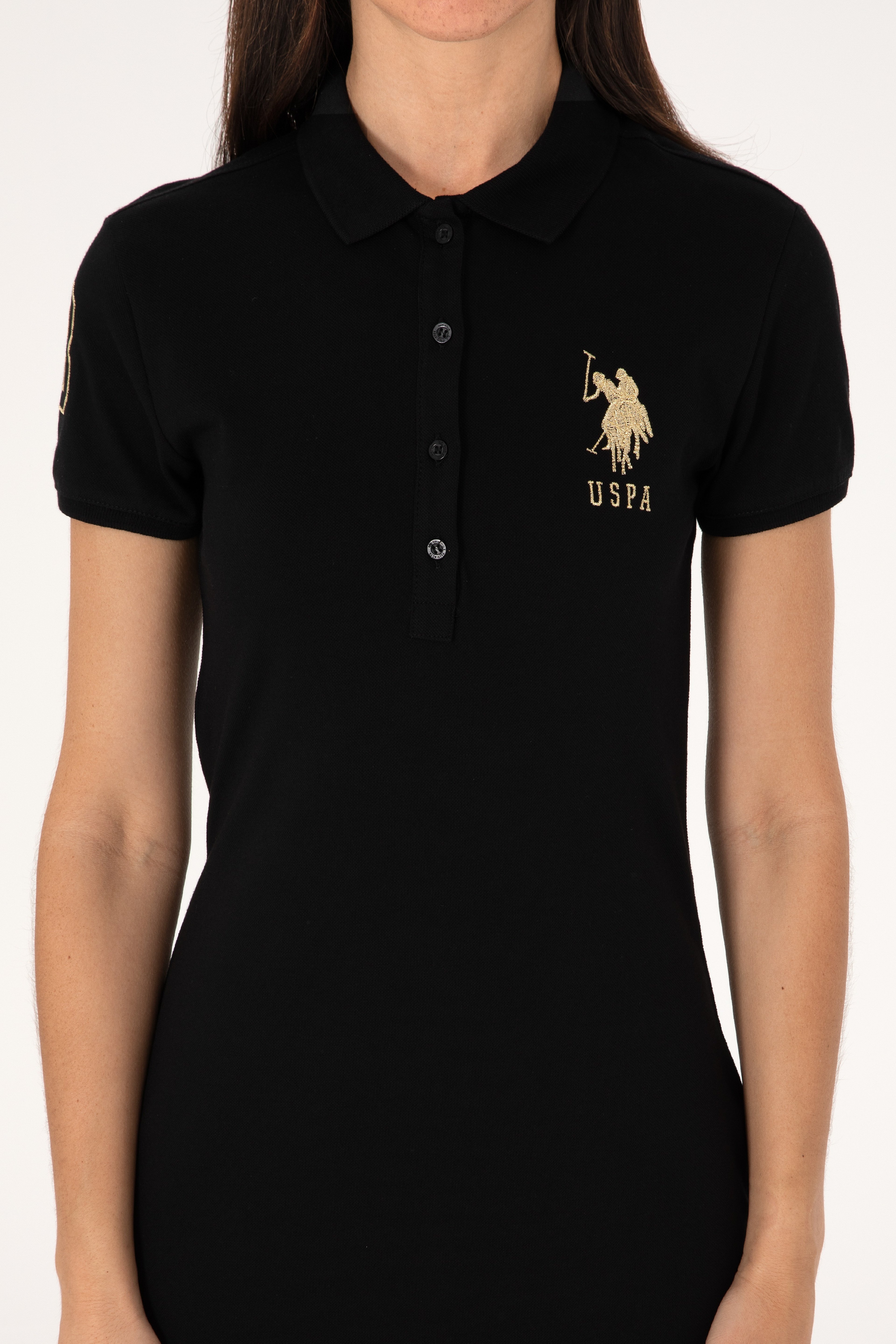 Kadın Siyah Polo Yaka Mini Boy Örme Elbise - Image 5