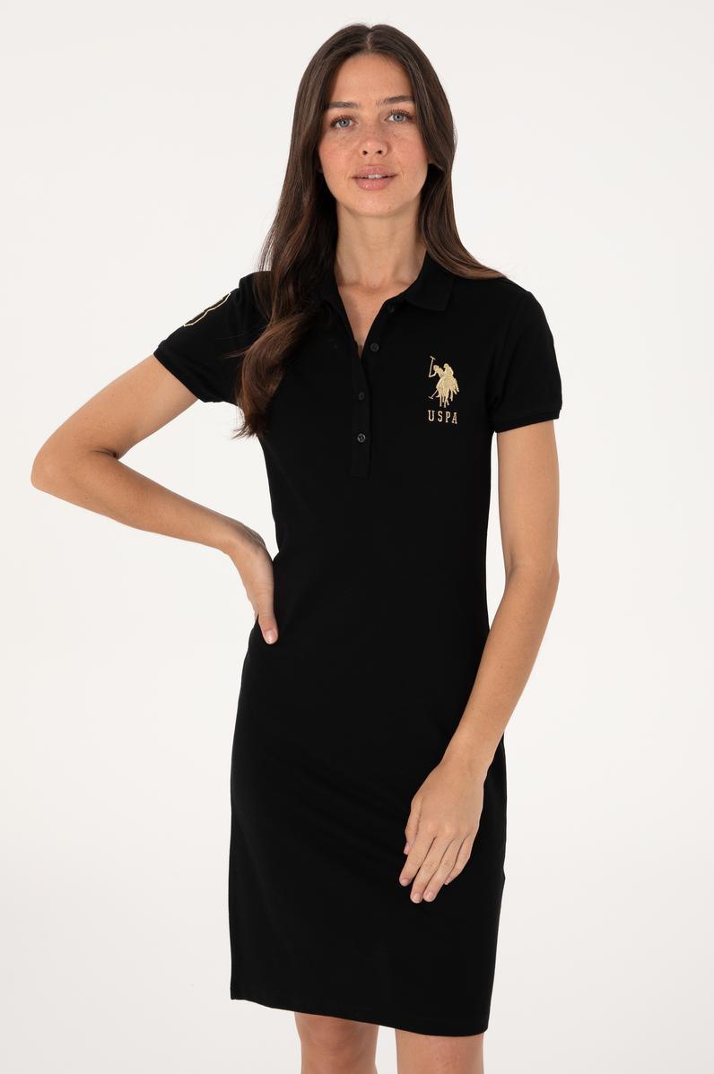 Kadın Siyah Polo Yaka Mini Boy Örme Elbise