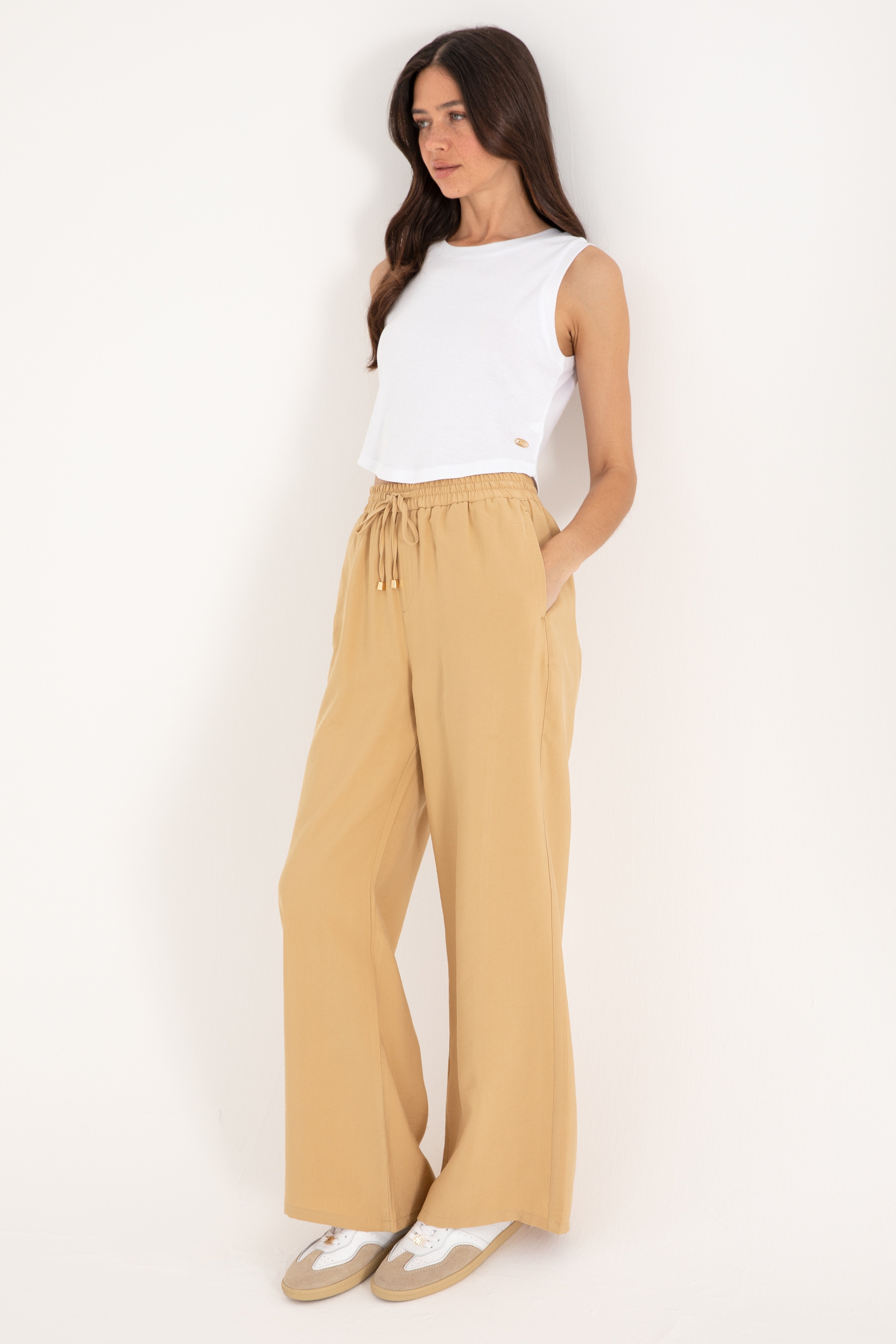 Kadın Camel Loose Relax Fit Kanvas Pantolon