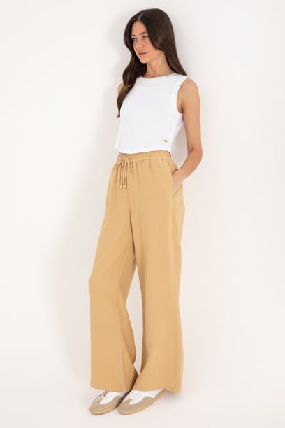 Kadın Camel Loose Relax Fit Kanvas Pantolon