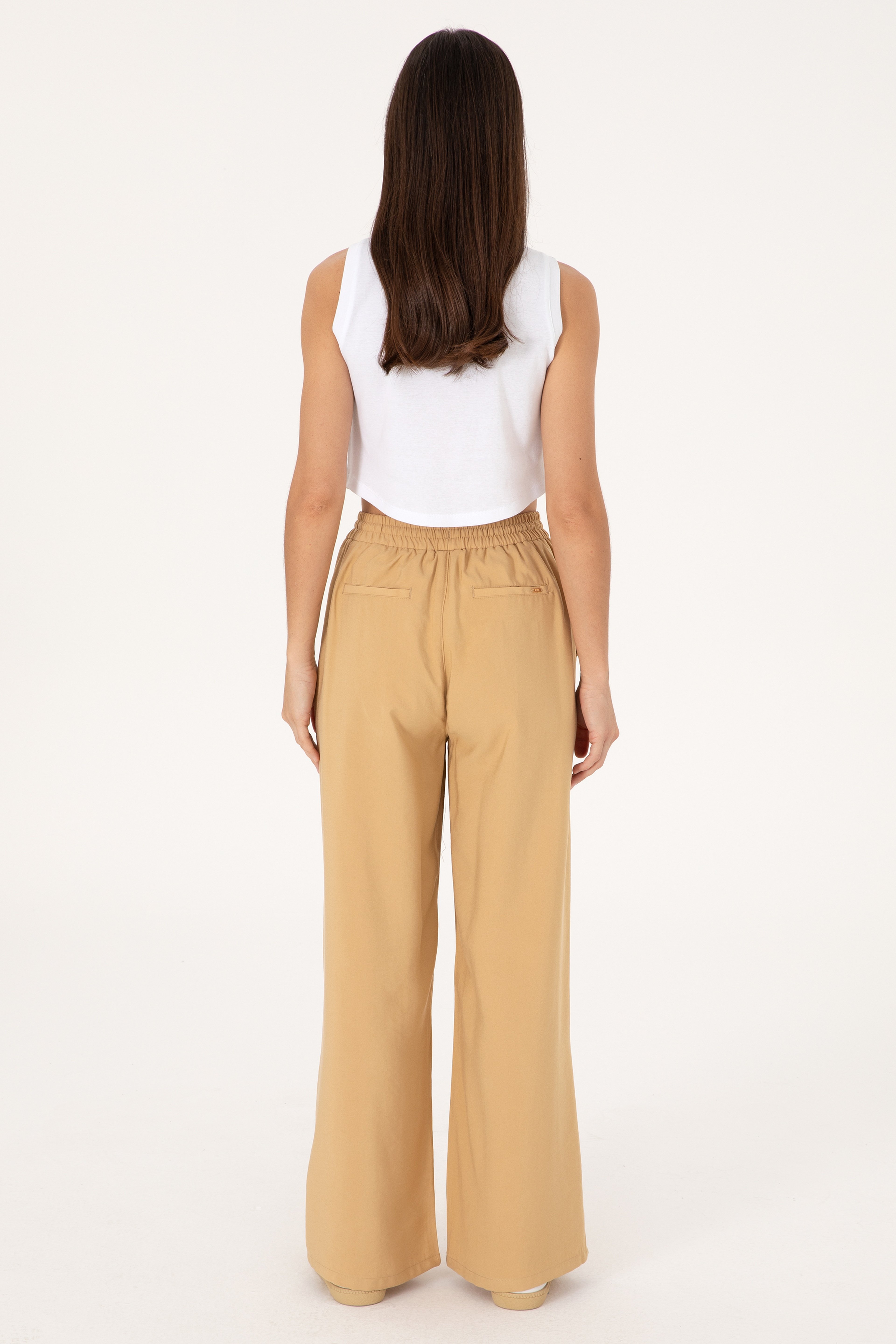 Kadın Camel Loose Relax Fit Kanvas Pantolon