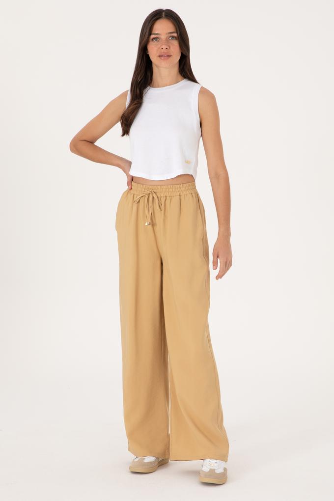 Kadın Camel Loose Relax Fit Kanvas Pantolon